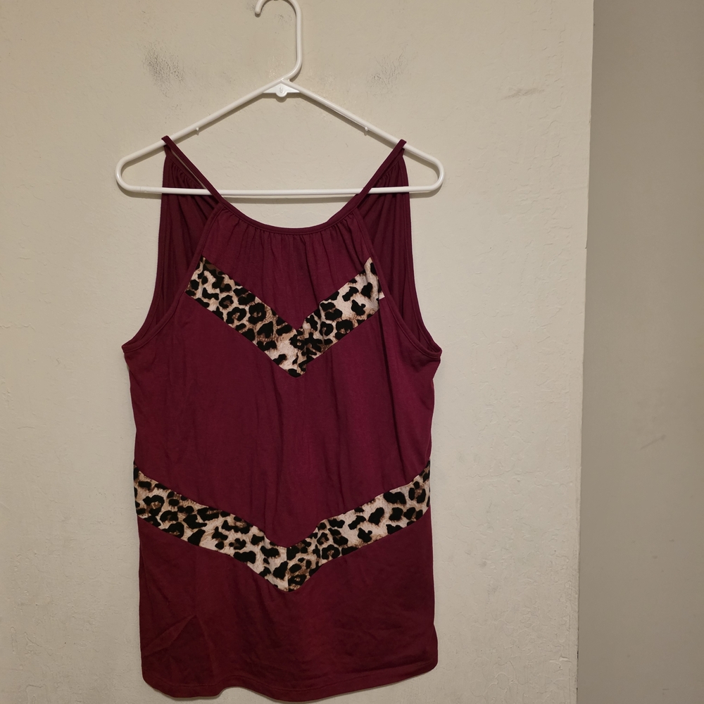 Dear Lover Women's Burgundy Leopard Print Tank Top Size XL